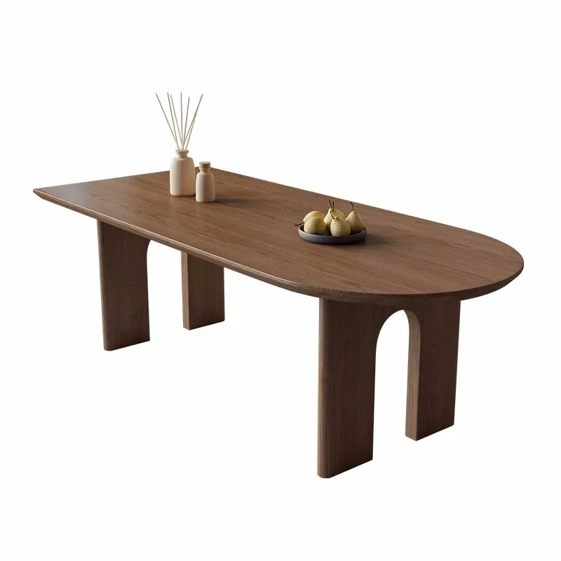 Nordic Massief Houten Eettafel, Log Design, Eenvoudig Bureau, Lichte Luxe, Wabi-Sabi Stijl, Onderhandelingstafel, Persoonlijkheid, Ovale Wor