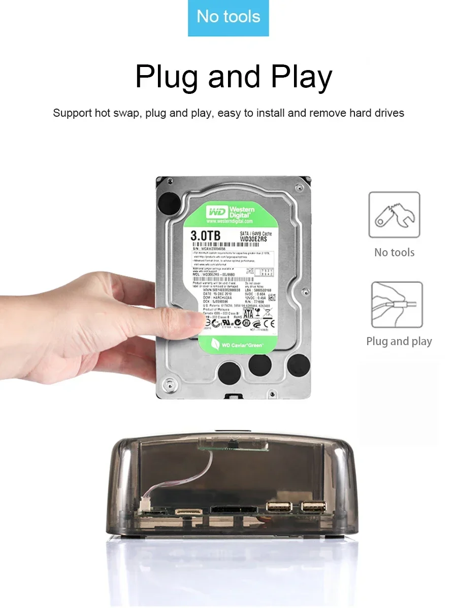 2.5 Inch 3.5 Sata/Ide Hdd Case 2-Dock Dual Bay Hard Drive Docking Station 3.0 E-Sata Card Reader Hub Usb Enclosure Hdd Enclosure