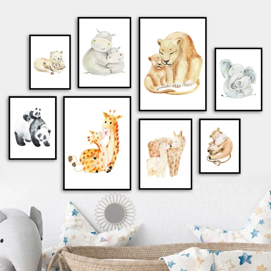 

Parent-child Cartoon Panda Giraffe Monkey Wall Art Canvas Painting Nordic Posters And Prints Wall Pictures Baby Kids Room Decor