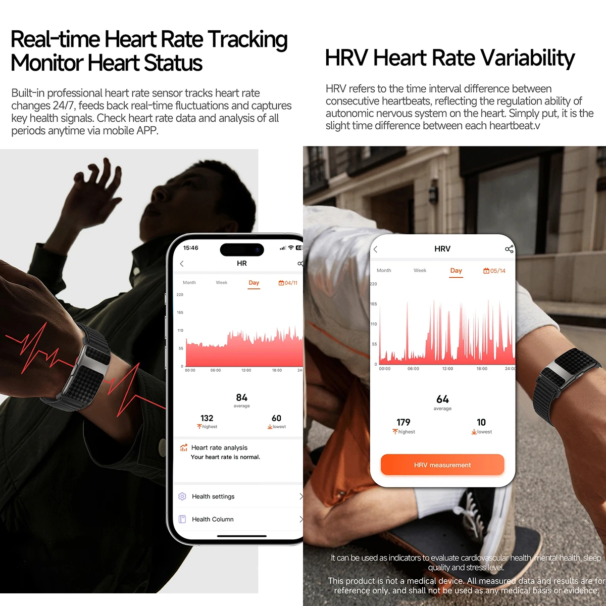 VWAR FLOW ECG 스마트 피트니스 팔찌 심박수 혈액 산소 수면 모니터 체온 스트레스 추적기 여성 남성 건강 밴드