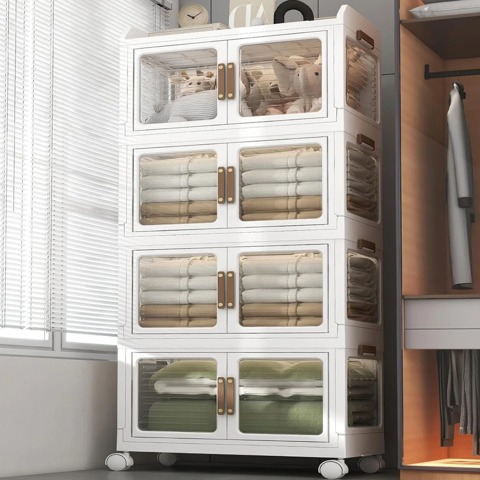 

US Storage Bins with Lids - Collapsible Storage Bins, Clear Closet Organizers and Storage Drawers, 3