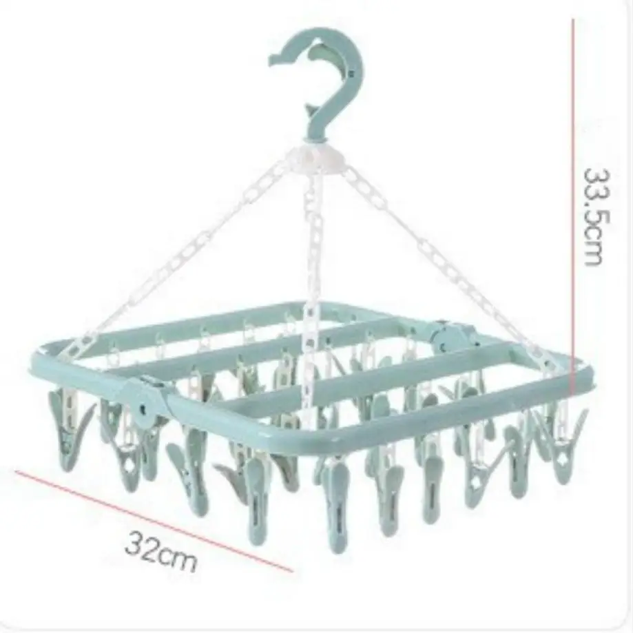 1 Pcs 32 Clips Folding Clothes Hanger Dryer Windproof Socks Underwear Drying Rack Baby Clothes Hangers Organizer Laundry Rack