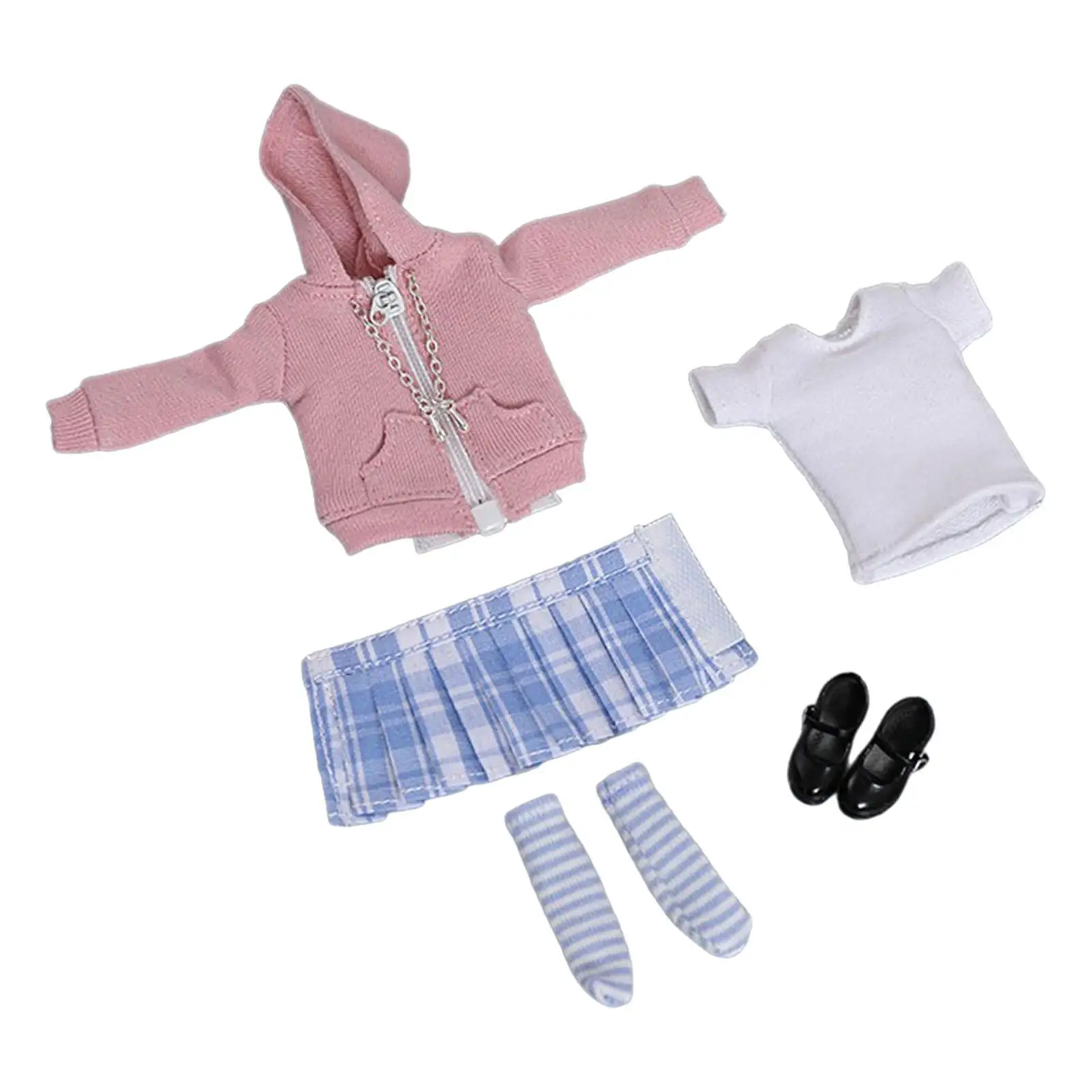 1/12 Scale Figure Clothing Set Doll Uniform Kits Skirt Zipper Hoodie for Bedroom