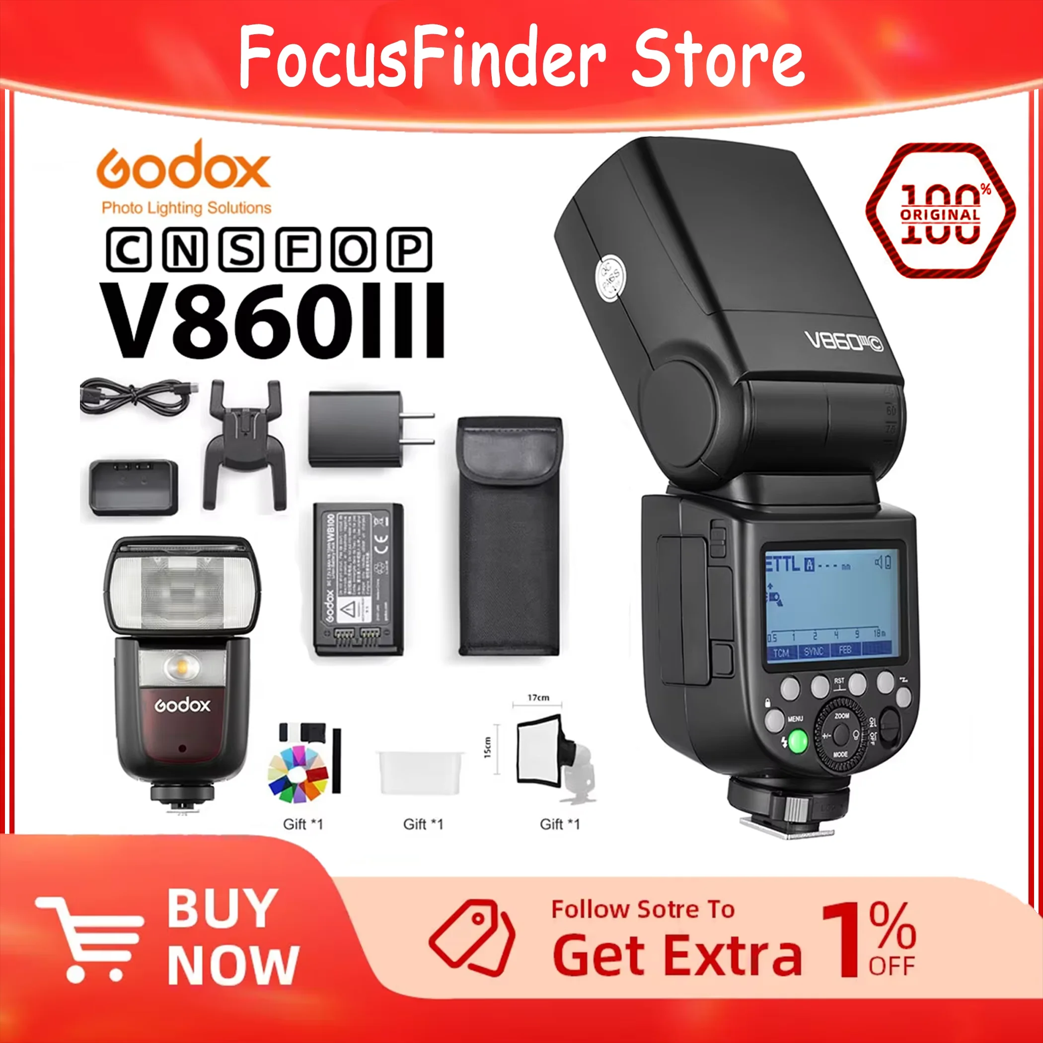고독스 V860III-F/V860III-O 카메라 플래시 TTL HSS 2.4G 스피드라이트 (후지, 올림푸스 카메라용)