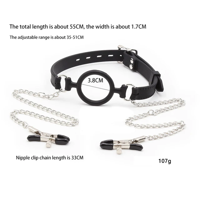 2 In 1 Slave Bondage Set Silicone O Ring Gag Strap,with Nipple