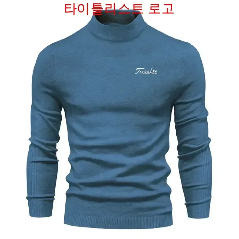 

titleisi - Men's long sleeve knitted sweater, stylish golf wear, high neck, Winter, 2023