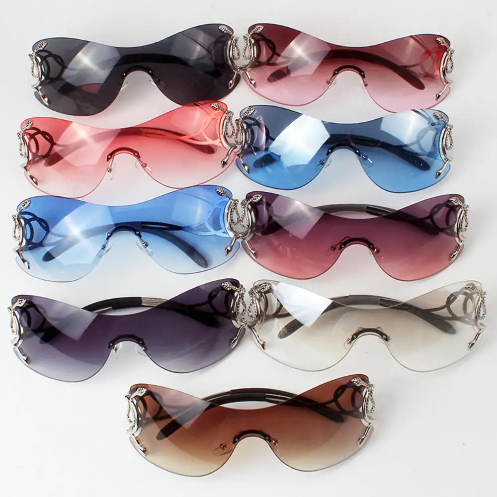 Y2K Rimless Sunglasses Women Men Oversized Trendy Wrap Around Sunglasses Punk One Piece Goggles Sports Sun Glass Shades Eyewear