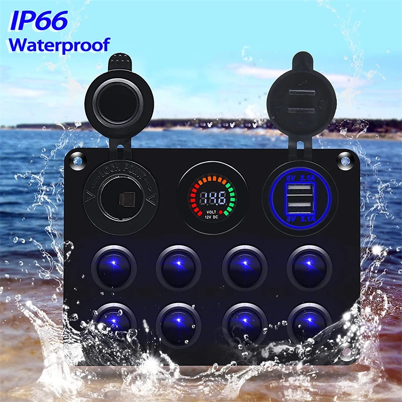 8-Gang-Rocker-Switch-Panel-12V-with-4-2A-USB-Socket-Voltmeter-Overload ...