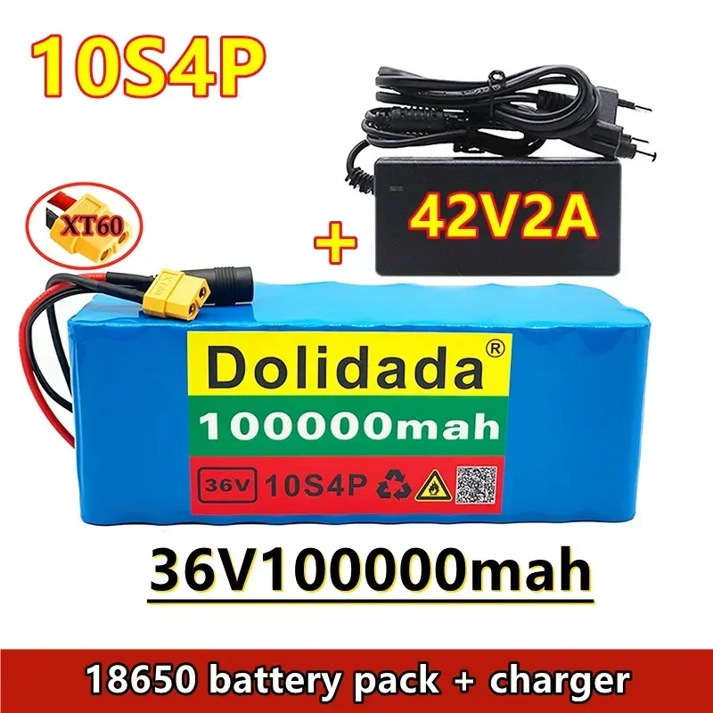 

New 36V 10s4p 100Ah 1000W Large Capacity 18650 Lithium Battery Pack Electric Bicycle Scooter with BMS T/XT60plug with Charger
