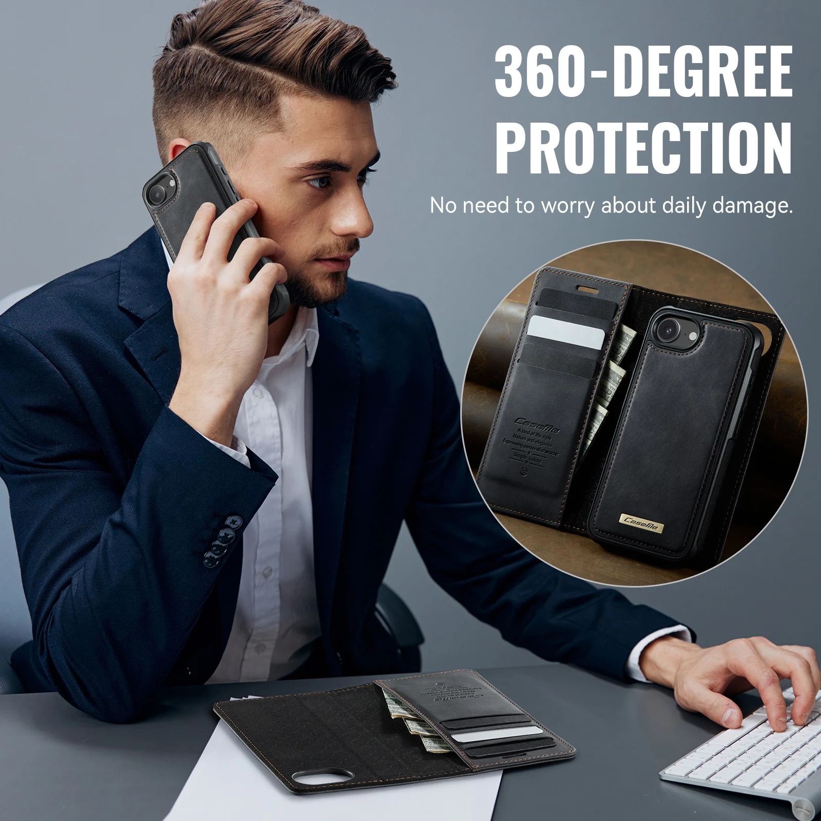 Premium Faux Leather Flip RFID Protective Phone Case with Magnetic Card Function