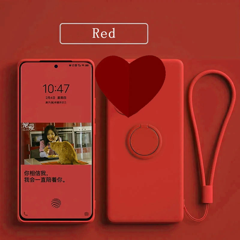 Enhanced Solid Color Silicone Phone Case with Finger Ring Stand Holder and Lens Protection