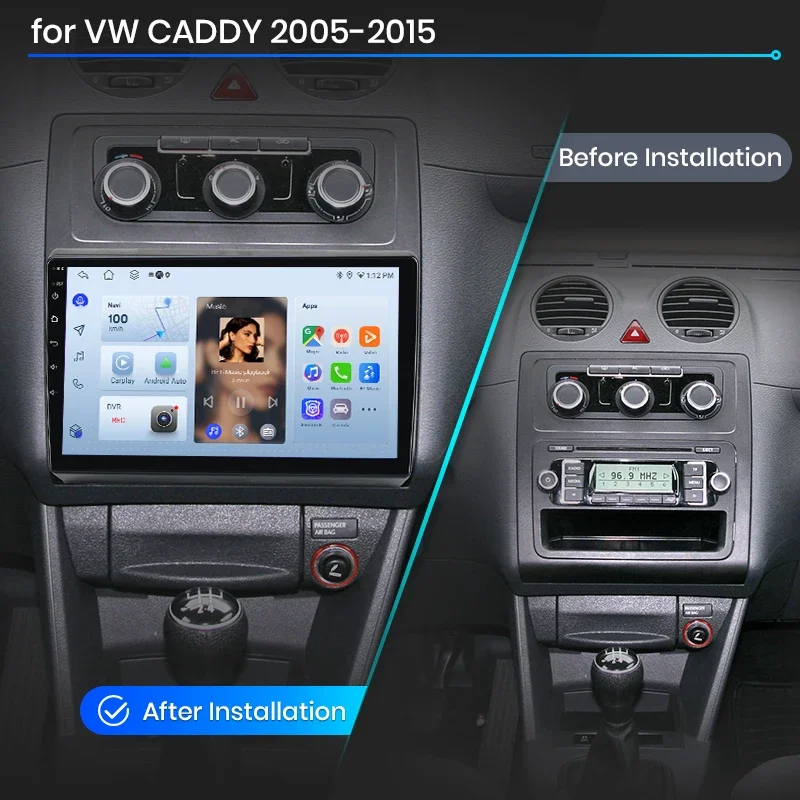 AWESAFE CarPlay Inalámbrico Android Auto para VW Volkswagen Caddy 2005-2015 Radio de Coche Reproductor Multimedia Estéreo Wi-Fi GPS Navegación 2 Din Autorradio Sistemas Inteligentes para Coche 1280*720 IPS Unidad Principal FM RDS DSP SWC BT Plug and Play ISO