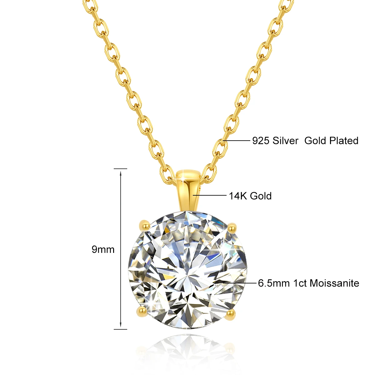 Szjinao 100% Real 14k Gold Moissanite Necklace For Women 6.5mm 1.0ct D Color AU585 K Gold Luxury Pendant Certificated Wholesale - Image 6