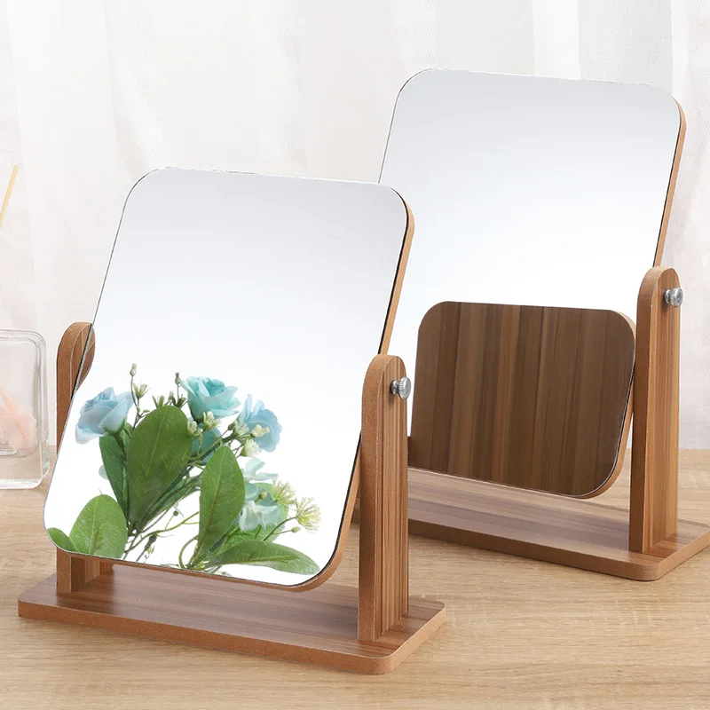 360° Rotating Vanity Mirror with Wood Stand 2