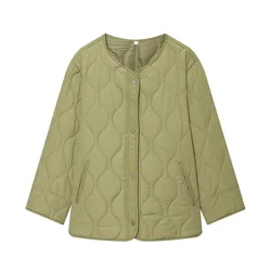 Women's Black Quilted Long Sleeve Padded Jacket - Demi - Season Outerwear Coat - M (Khaki)