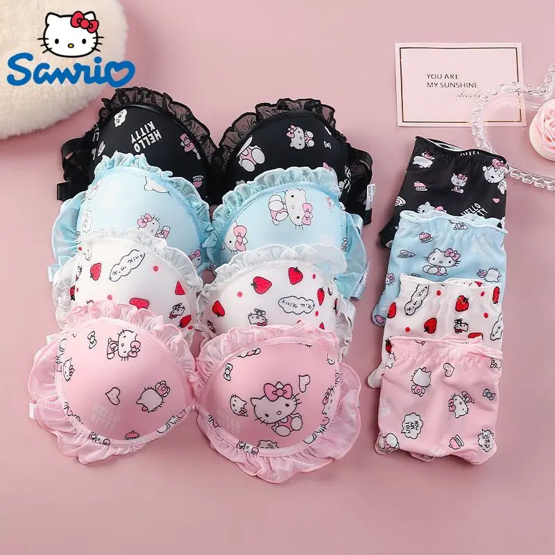 

Sanrio Hello Kitty Sweet Cute 2 Pcs Lingerie Sets for Women, Briefs & Bra with Chest Padded, Halter Strapless Sexy Underwear