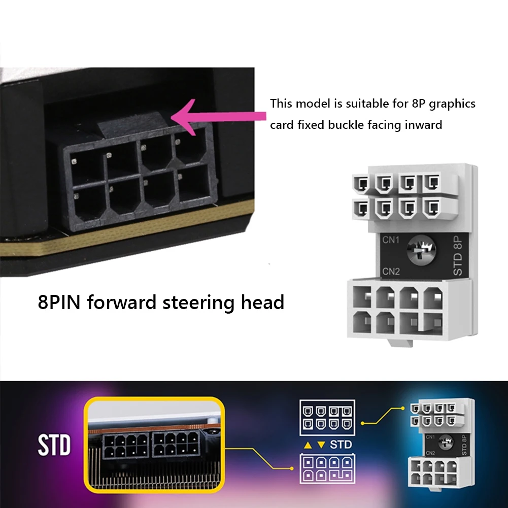 ATX 8 Pin Female To 8 Pin Male Angled Turning Connectors Computer Parts Graphics Card Adapter Accessories for Video Card