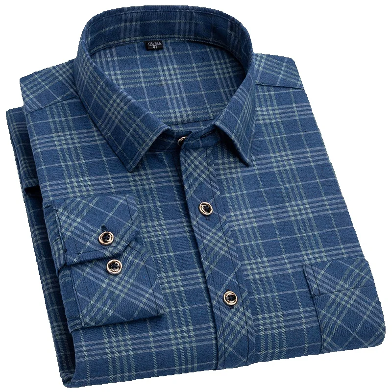 Camicia casual a quadri, senza stiratura, per uomo, primavera-autunno, manica lunga, per uomini di mezza età e giovani_voghion.com
