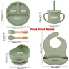 6Pcs Silicone Tableware For Kids Baby Feeding Sets Sucker Bowl Dining Plate Spoon Fork Bib Cup Personalized Name Children's Gift 2