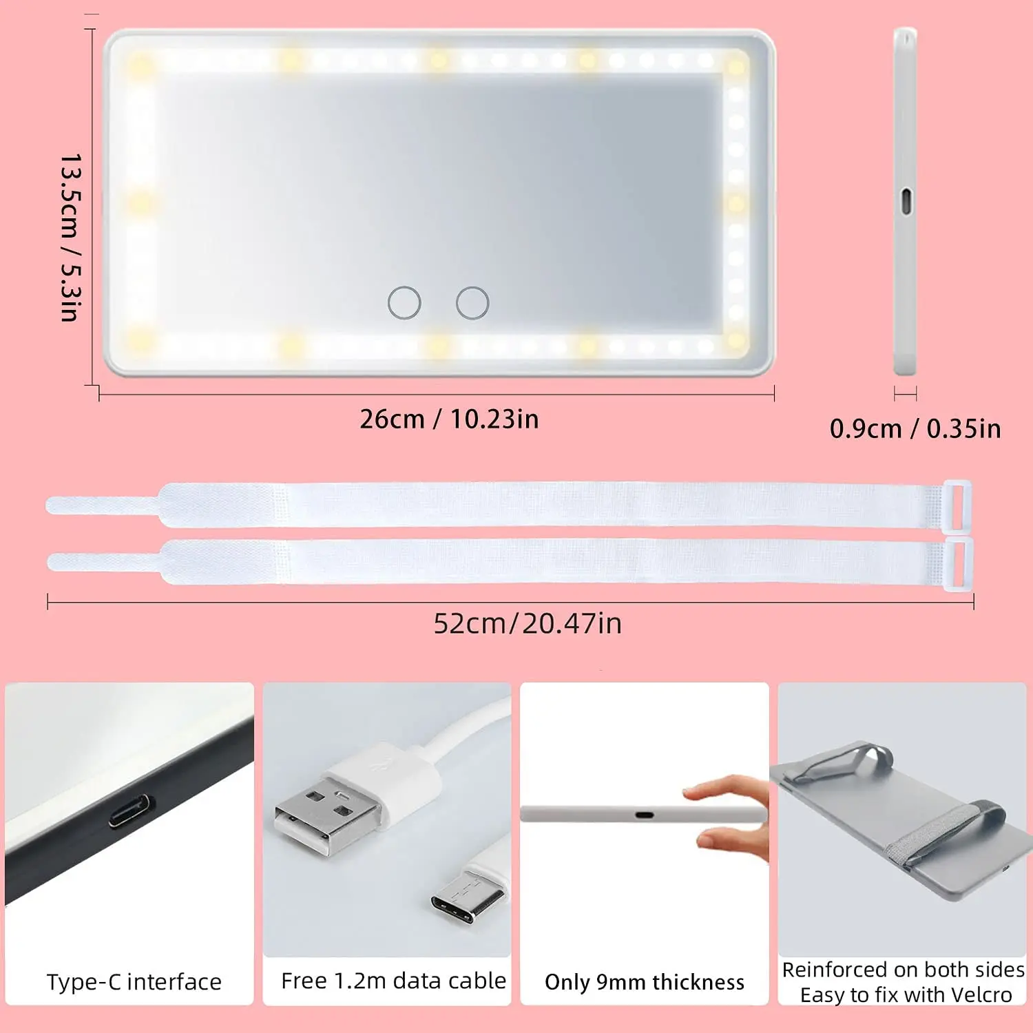 Car LED Makeup Mirror Sun Visor Vanity HD Mirror 3 Modes Cold Warm Dimmable Cosmetic Mirror USB Rechargeable Touch Screen Mirror