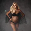 See Through Pearl Maternity Photography Cape Boat Neck Transparent Tulle Pearls Pregnancy Photo Shoot Short Cape 1