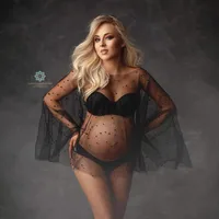 See Through Pearl Maternity Photography Cape Boat Neck Transparent Tulle Pearls Pregnancy Photo Shoot Short Cape 1