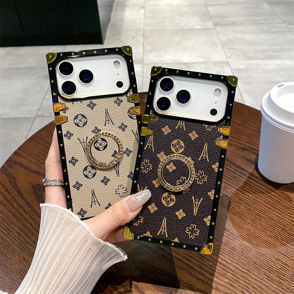 Pu Leather Flower Phone Case With Ring Stand For Apple Iphone_voghion.com