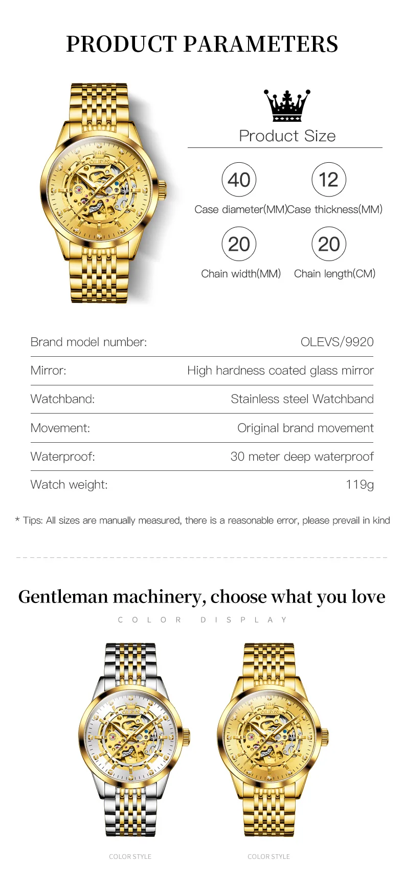 OLEVS Men's Watches Automatic Mechanical Watch for Men Waterproof Stainless Steel Luminous Male Wrist Watch Gift Set