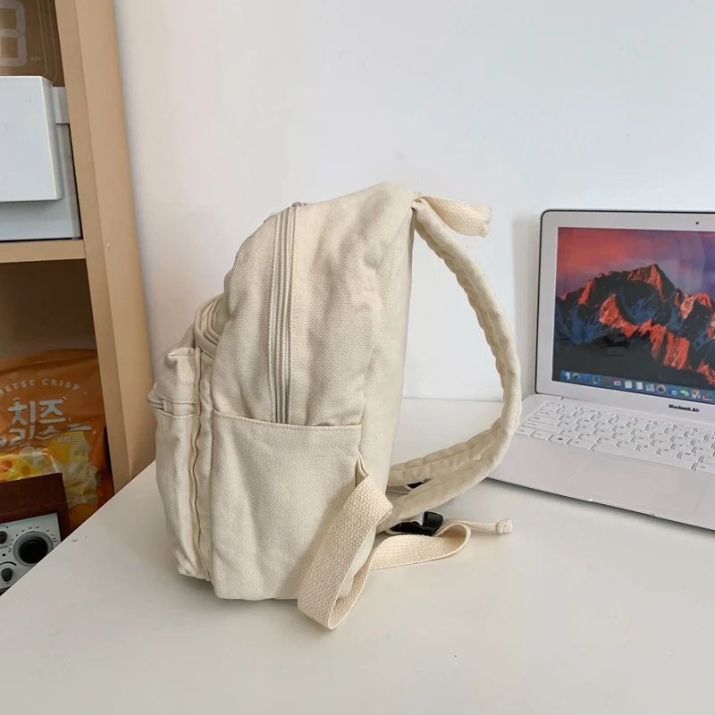 Small Canvas Backpacks For Women 100% Cotton School Bags For Teenage Girls Solid Purple Brand Korea Style Cloth Casual Satchels 5