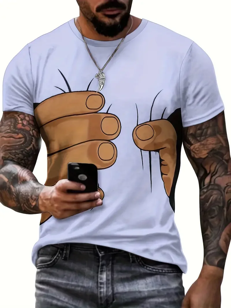 T-shirt 3d con illusione ottica uomo moda designer casual_voghion.com