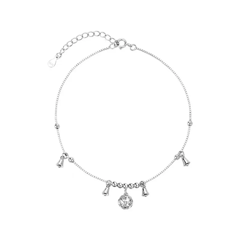 New Fashion 925 Sterling Silver Anklets For Women Foot Jewelry Exquisite Hollow Ball Cute Small Bell Bracelets Girl Accessories