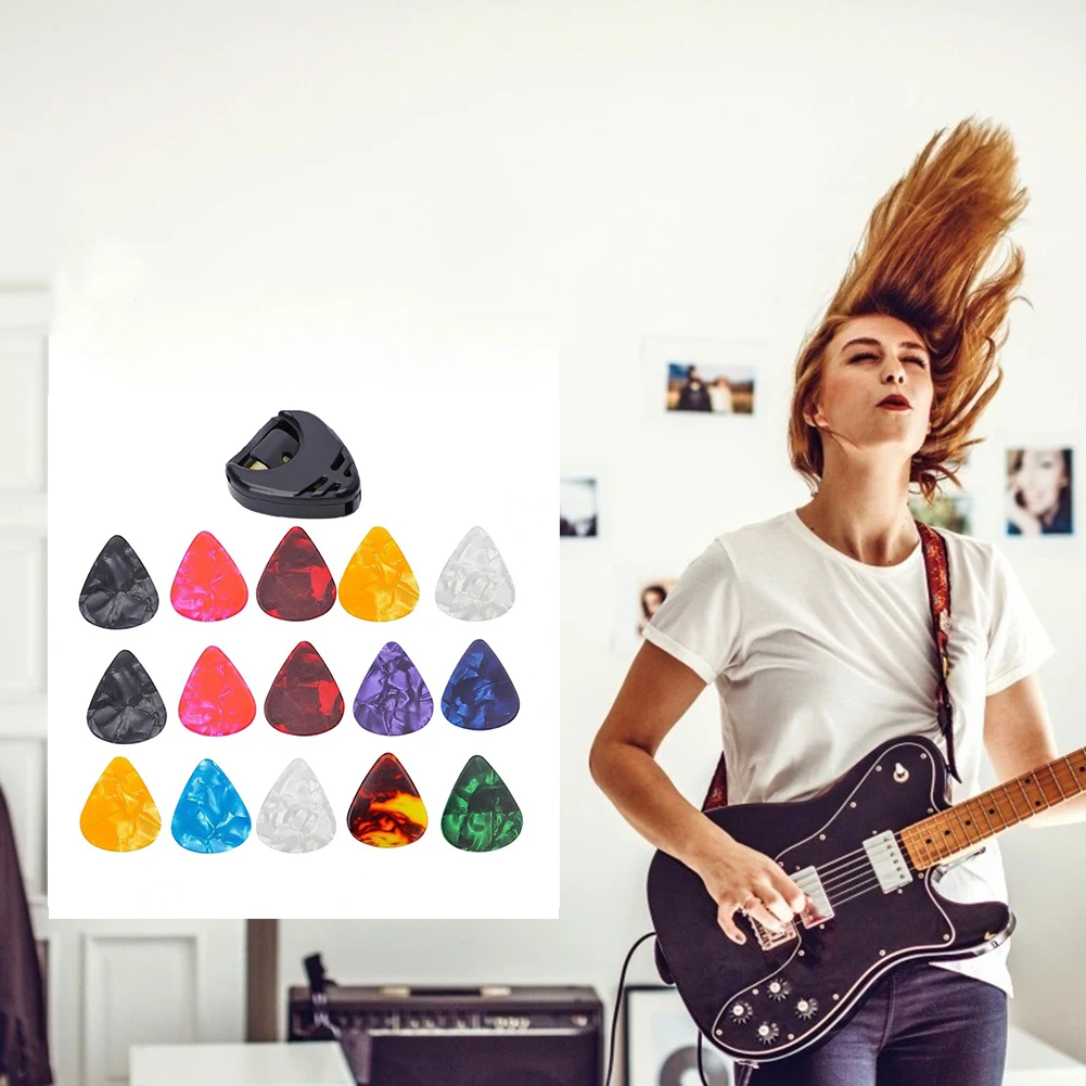15 Pcs Electric Guitar Picks with Guitar Pick Holder Pick Plectrums Bass Acoustic Electric Accessories