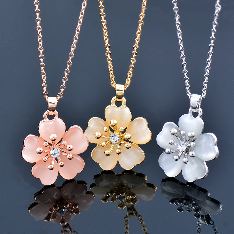 Color Blossom Necklace, Pink Gold, White Gold, Pink Opal, White