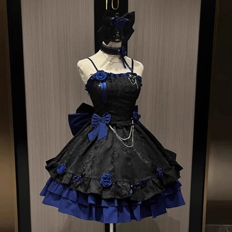 Original Design Blue Black Gothic Lolita Women's Dresses 2025 Summer New  Sweet Cool Sexy Heavy Craft Halloween Costume Ladies - AliExpress 200000345