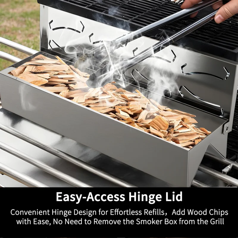 Grill Smoker Box Outdoor Barbecue Smoker Box Stainless Steel Grilling Accessories With Convenient Hinge Lid For Maximum Fume