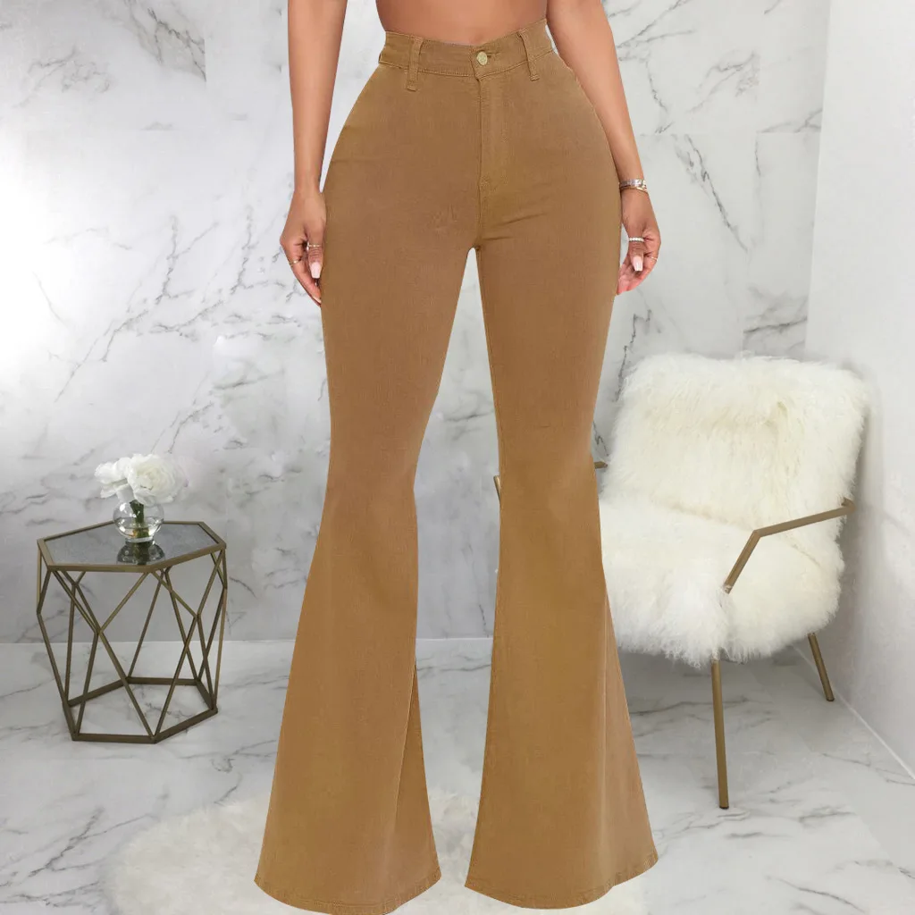 leather pants Tilorraine 2022 European and American fashion high waist versatile slim elastic denim flared pants  jeans woman  wide leg jeans cargo pants