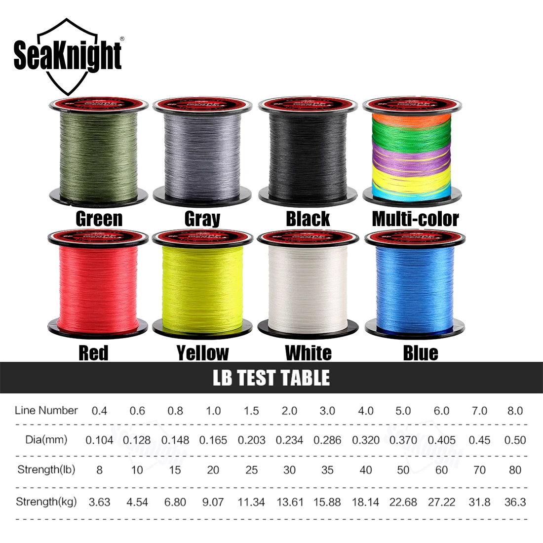 Fil pêche SeaKnight TriPoseidon 4 brins PE tressé 300M 8-60LB multifilament lisse pour carpe