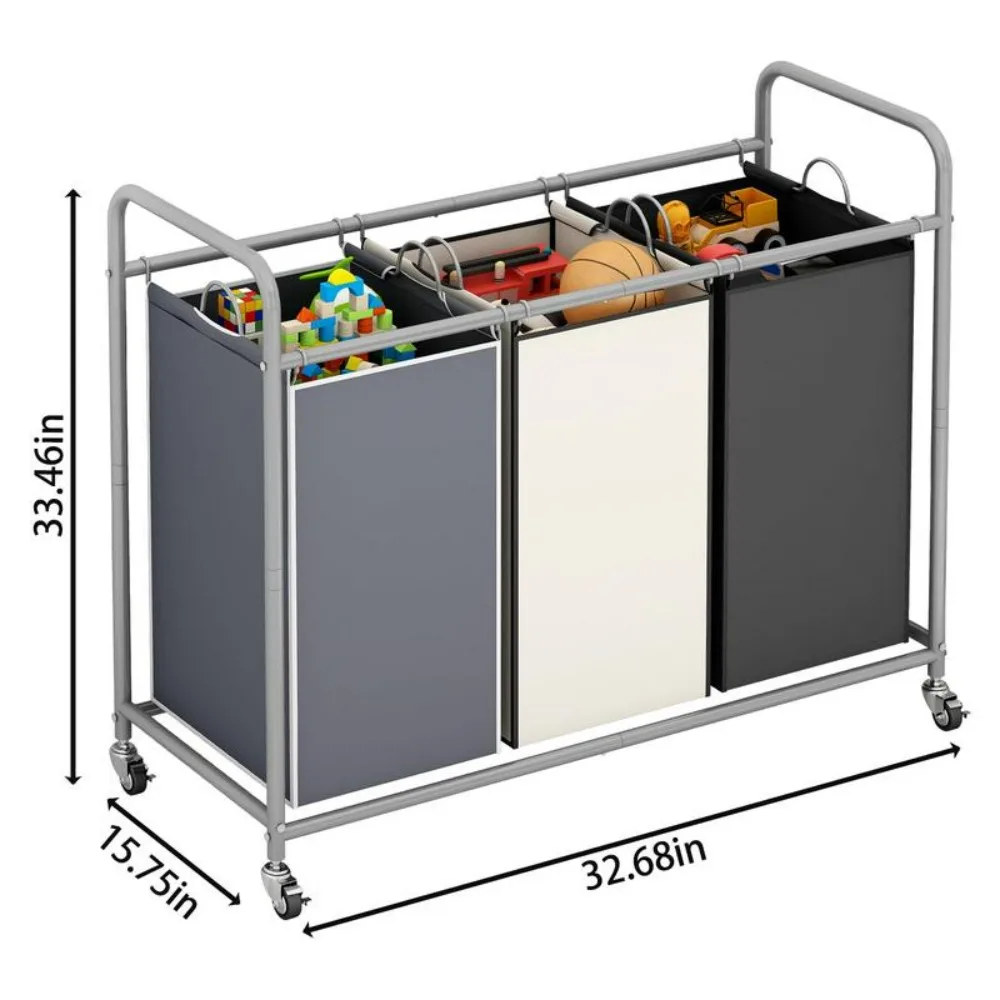 

3 Section Laundry Sorter, 3 Bag Laundry Hamper Cart with Heavy Duty Rolling Lockable Wheels and Removable Bags