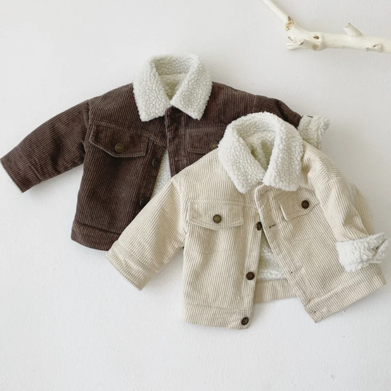 Fashion Baby Girl Boy Winter Jacket Corduroy Fur Thick Infant Toddler Child Warm Coat Baby Outwear High Quality Clothes 1-5Y