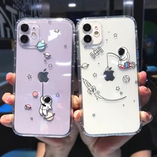 

Cute Cartoon Astronaut Planet Star Phone Case For iPhone 13 Pro Max 12 Mini 11 XS XR 7 8 Plus Transparent Soft Shockproof Cover
