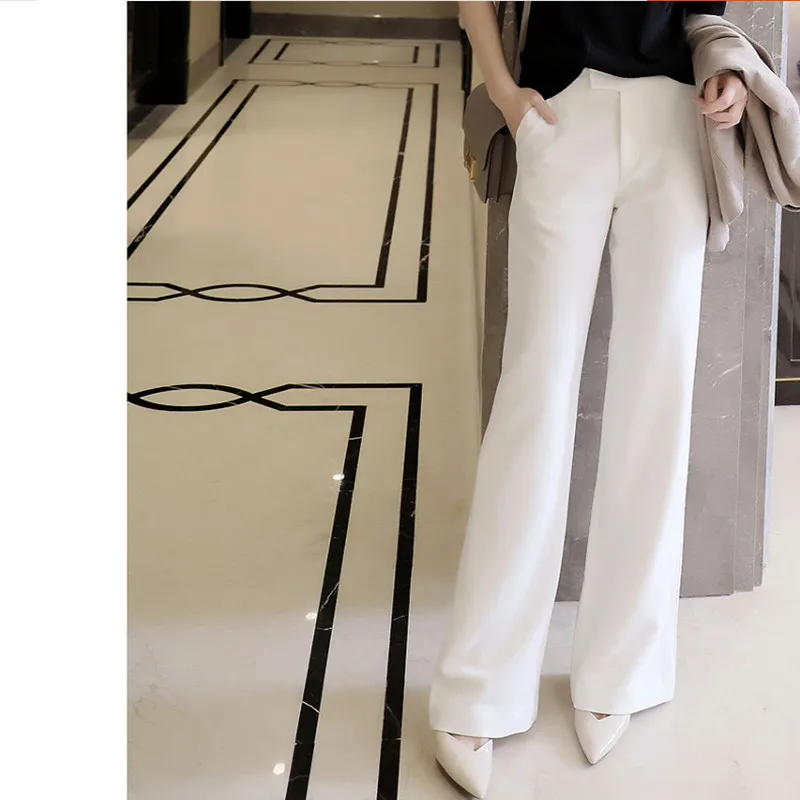 Women's Wide Leg Trousers, High Waist Extended Pants, Opaque Draping, Anti-Wrinkle, Black OL Bootleg Type, Spring, Autumn