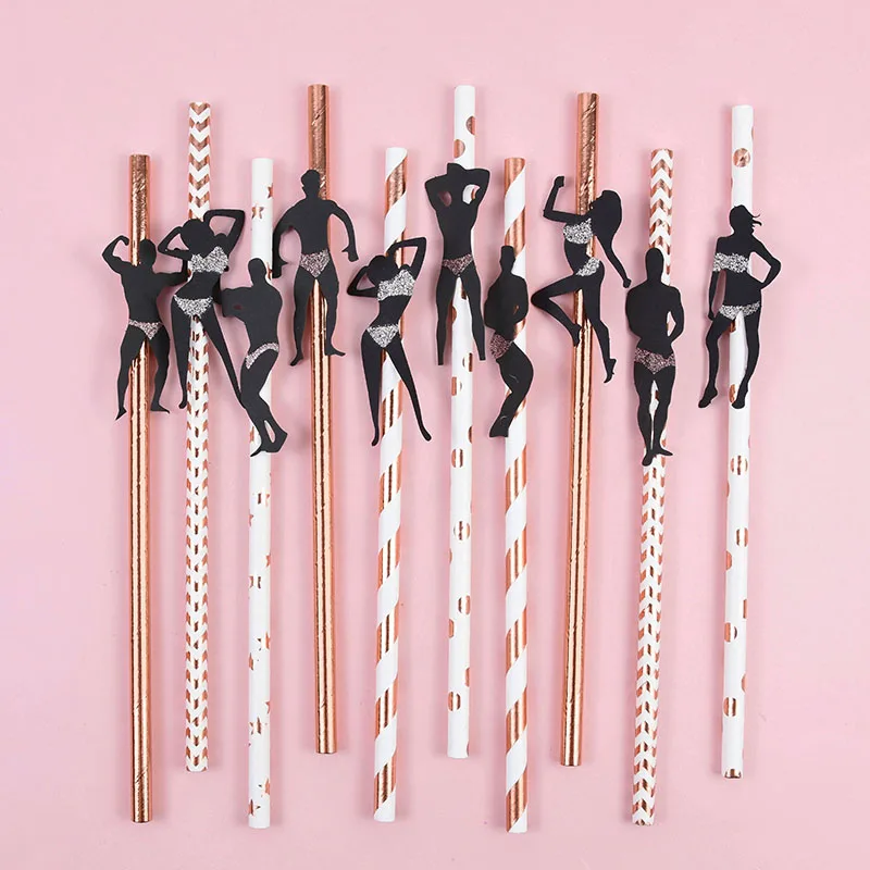 

12Pcs Dancing Muscle Men Women Straws Bachelorette Single Party Bride To Be Bachelor Happy Hen Party Decorations