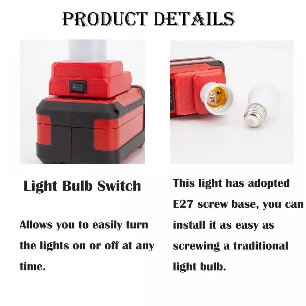 Portable LED Work Light for OZITO 18V X-Change Li-ion Battery E27 Base Adapter Wear 5W Ball Bulb for Camping Light camping light portable lanterns camping lamp camping lantern