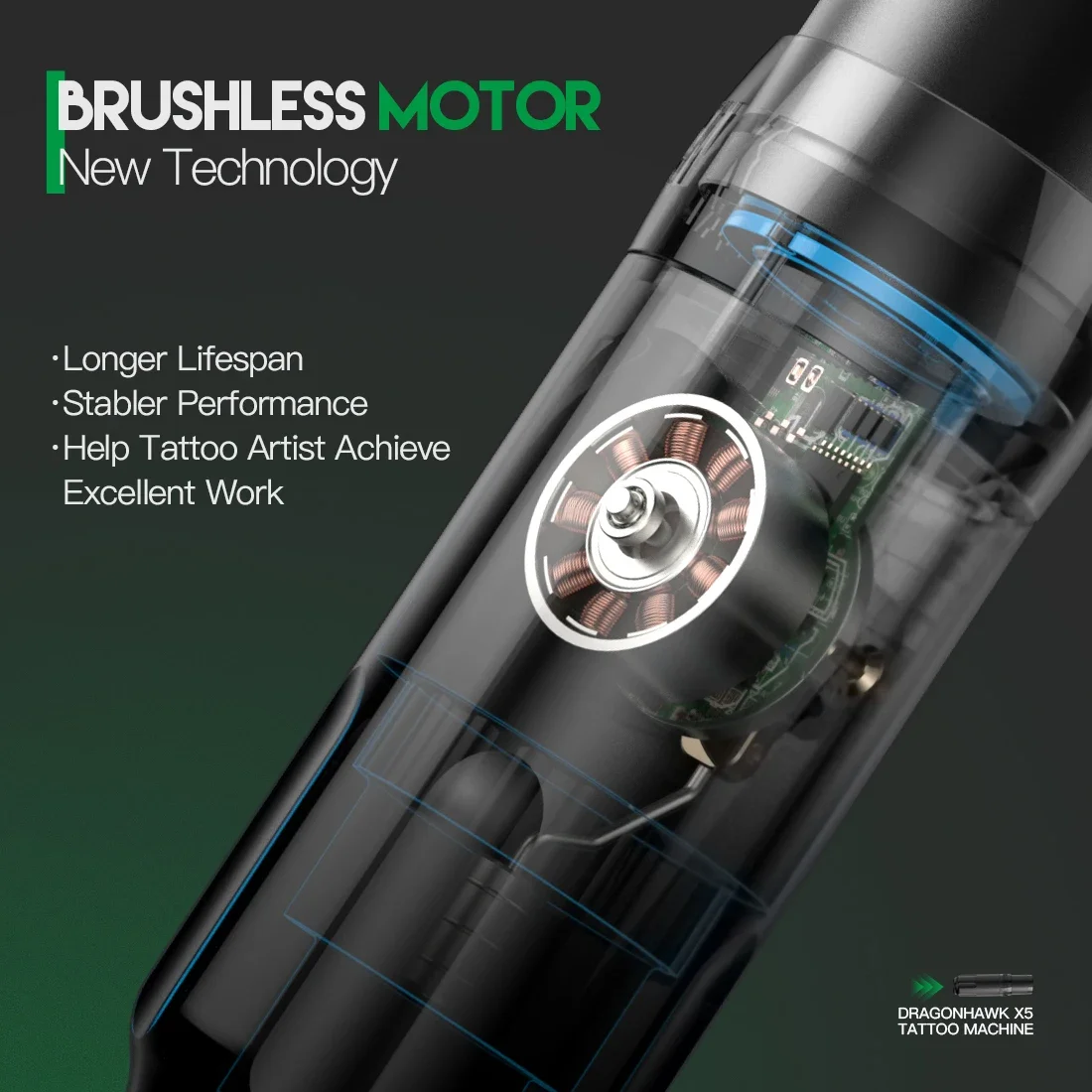 Dragonhawk X5 New 4.0mm Stroke LED Display Wireless Rotary Tattoo Brushless Motor Battery Pen Body Art Permanent Makeup Machine