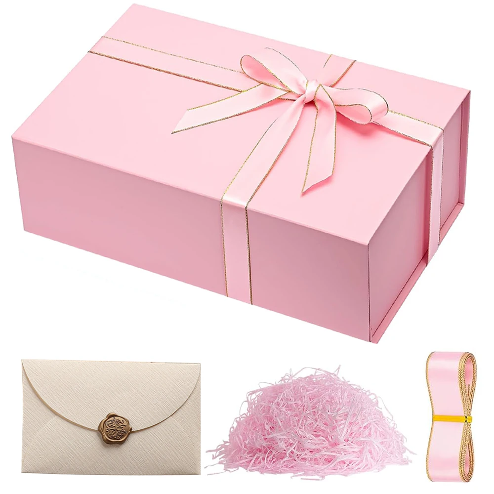 1pcs Pink /black Ribbon Gift Box with Lid for Present, Magnetic Closure ...