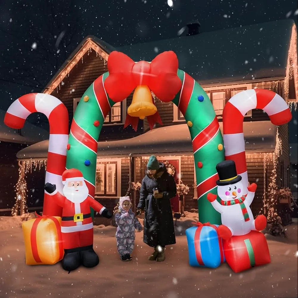 

13FT Giant Christmas Inflatable Archway New Santa Claus Snowman Xmas Large Arch with Bow Candy Gift Box LED Lights Home Decor