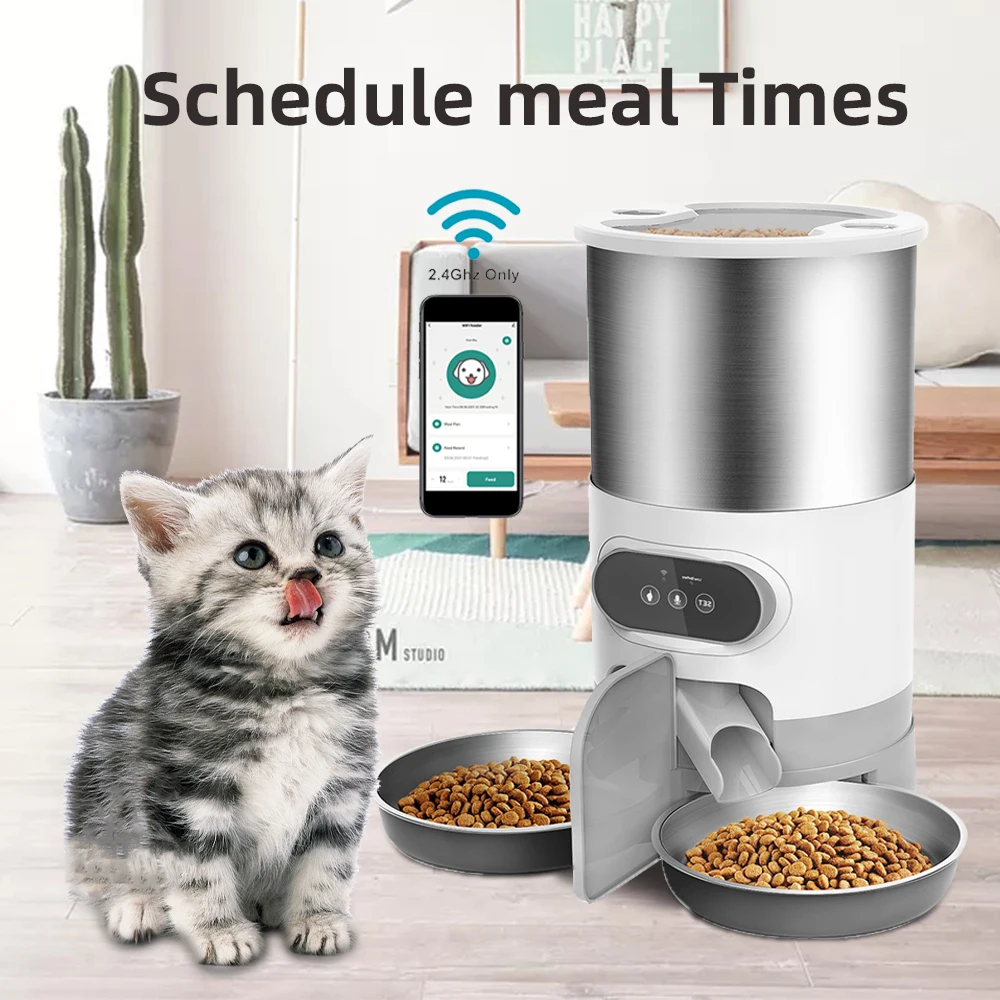 

Cat or Dog Smart Feeder With Stainless Steel Bowl WiFi Timing Recording APP Automatic Food Dispenser Bowl For Pet