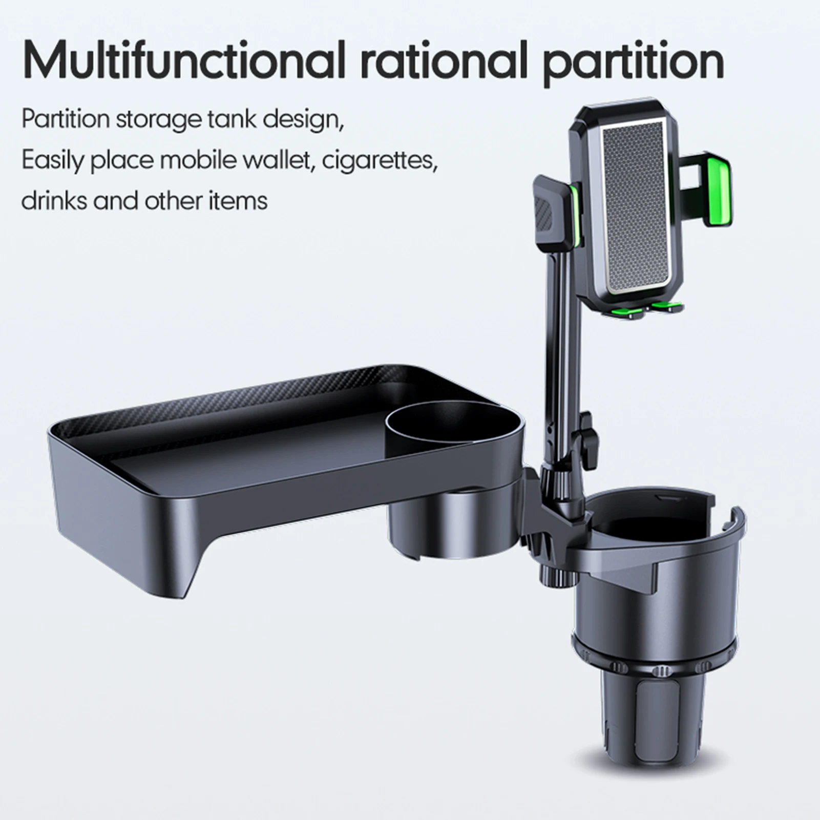 S/L Size Car Cup Holder Multifunctional Cup Holder Expander with 360° Rotation Tray Mobile Phone Holder Adjustable Base Holder