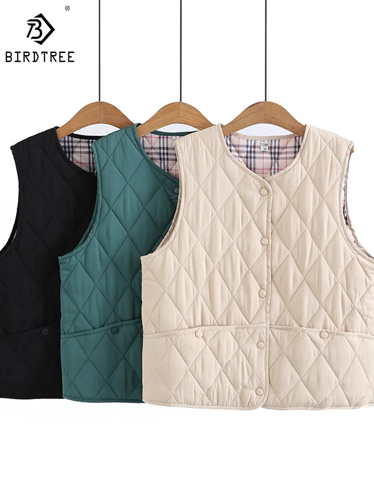 

Autumn Winter New Women's Plaid Lattice Vest Thick Warm Quilted Cotton Padded Jacket Sleeveless Coat Waistcoat C3D675QM
