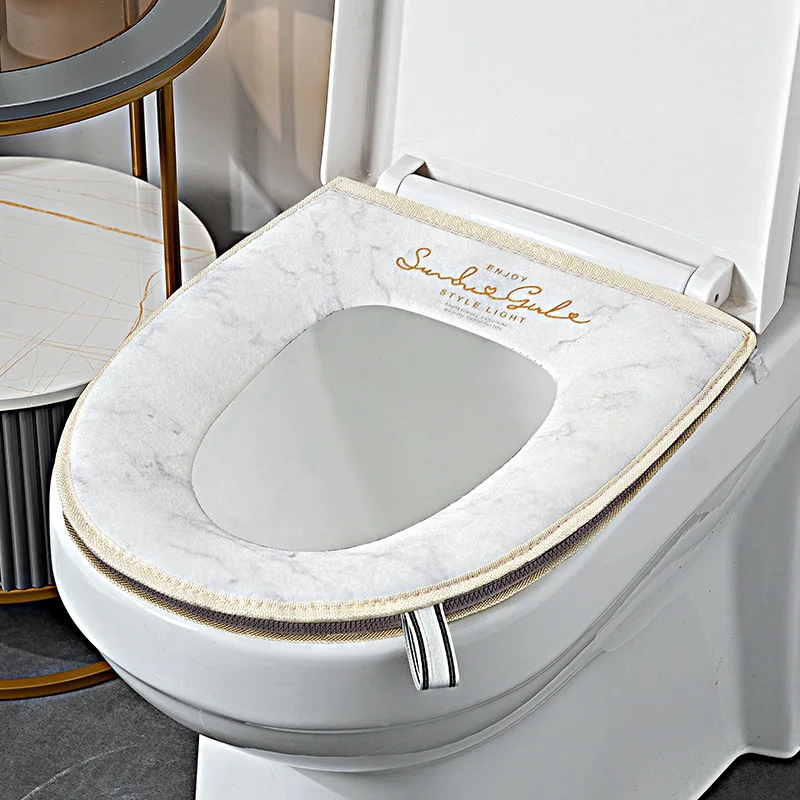 Household Autumn And Winter Toilet Mat Toilet Universal Seat Waterproof Thickened Knitted Circle Pad Zipper Seat toilet seat cover,toilet mat,toilet seat cushion,toilet mat set